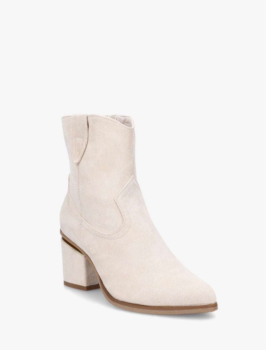 Bottines en suédine à talon stylisé - Crème - 2