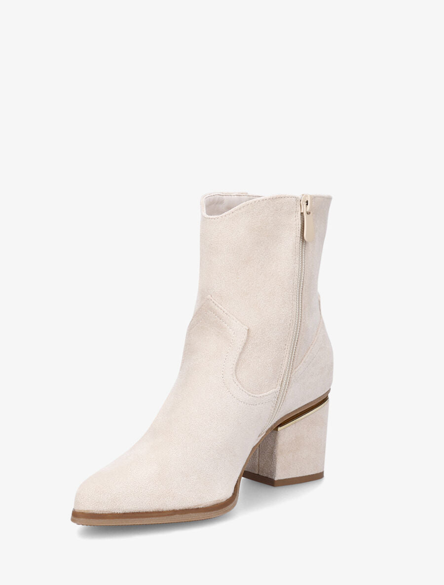 Bottines en suédine à talon stylisé - Crème - 3