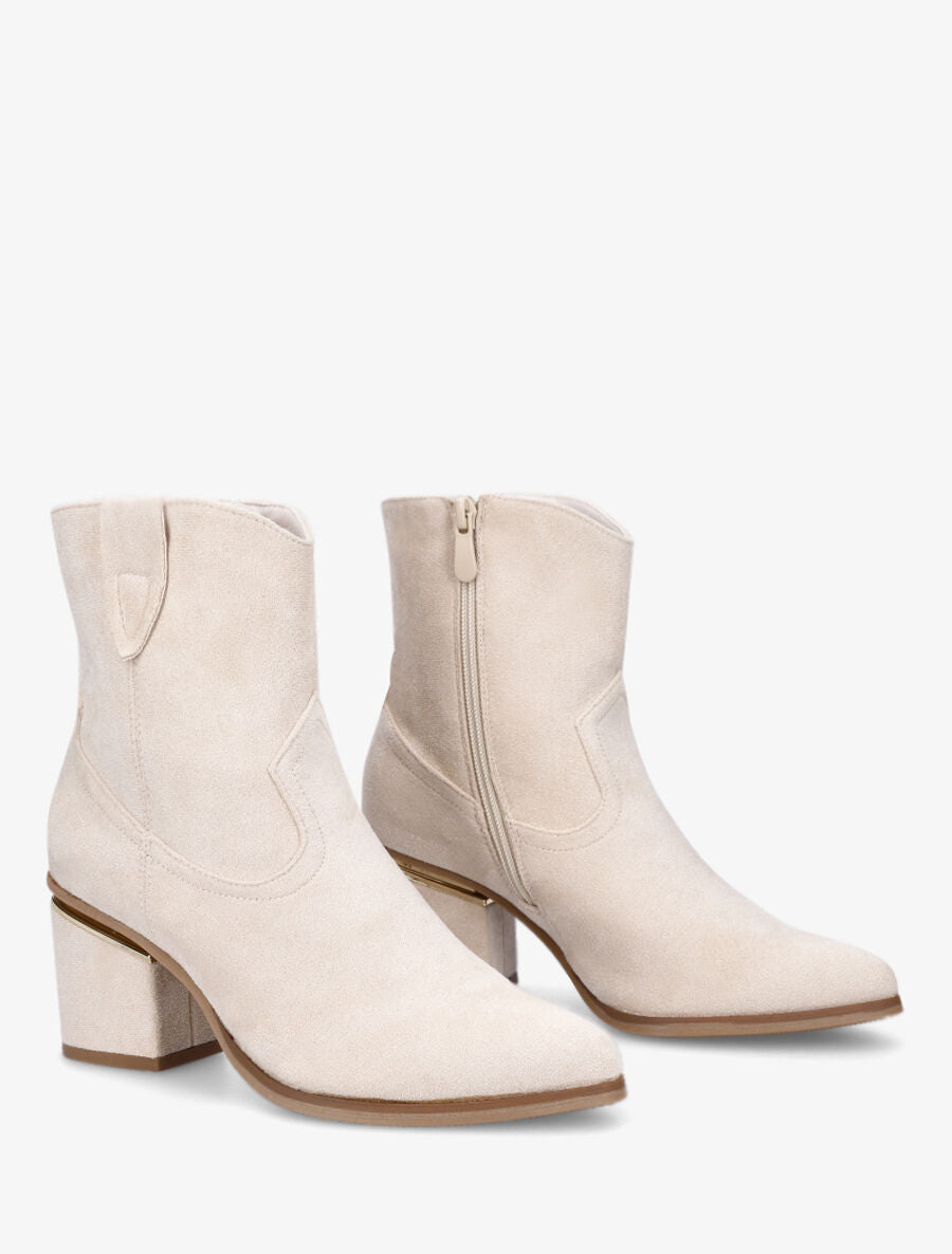 Bottines en suédine à talon stylisé - Crème - 4