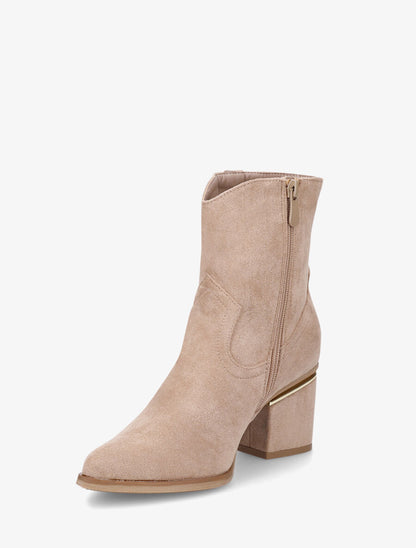 Bottines en suédine à talon stylisé - Taupe - 3