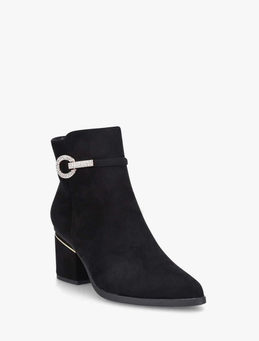 Bottines à talon stylisé et bijoux strassés - Noir - 2