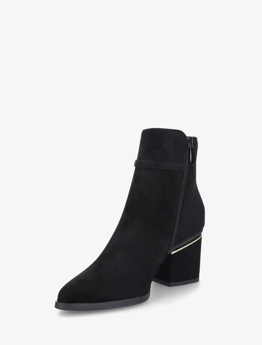 Bottines à talon stylisé et bijoux strassés - Noir - 3