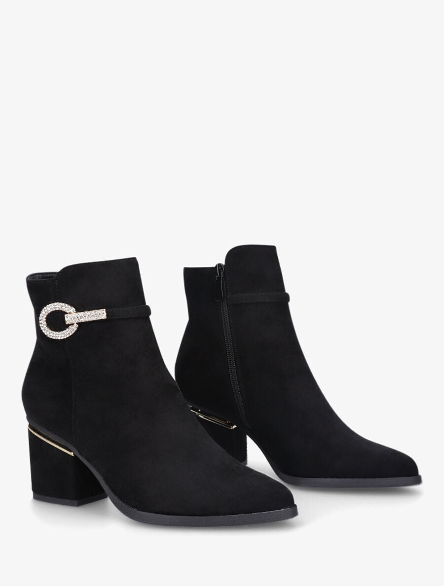 Bottines à talon stylisé et bijoux strassés - Noir - 4