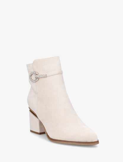 Bottines à talon stylisé et bijoux strassés - Crème - 2