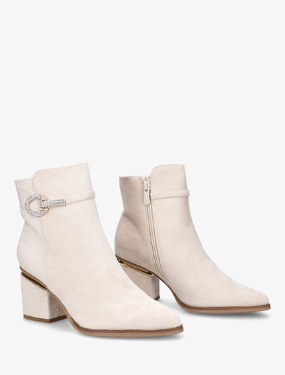 Bottines à talon stylisé et bijoux strassés - Crème - 4