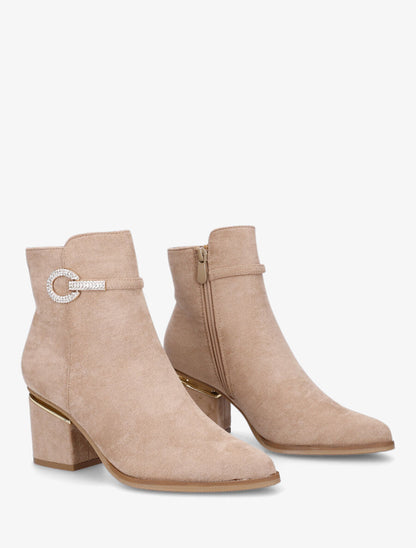 Bottines à talon stylisé et bijoux strassés - Taupe - 4