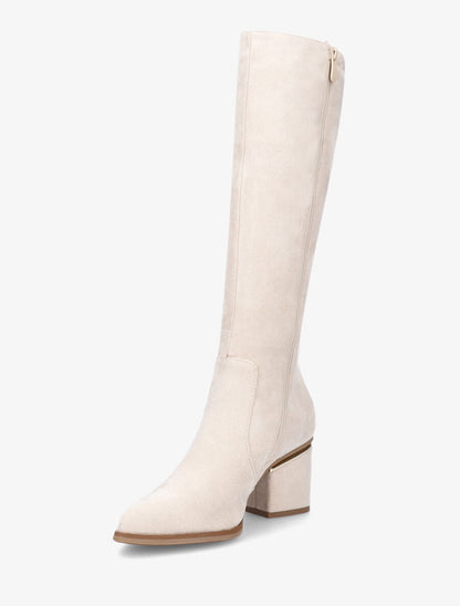 Bottes en suédine à talons stylisés - Crème - 3