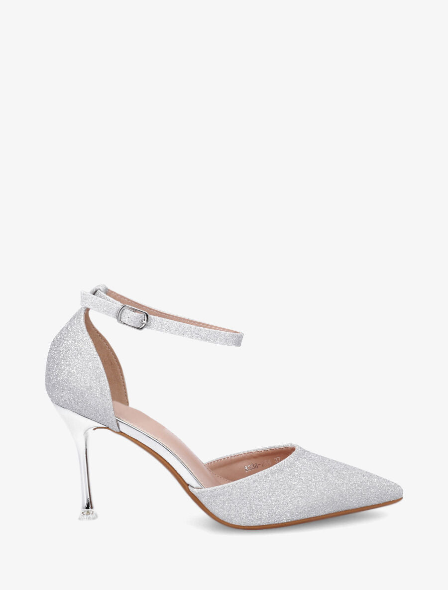 Sandales à talon aiguille et paillettes - Argent - 1