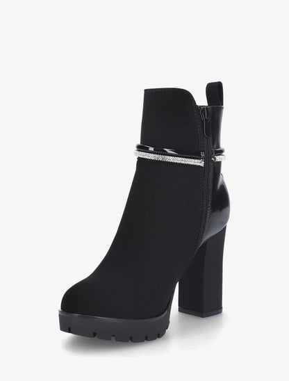 Bottines à talon haut et strass - Noir - 4