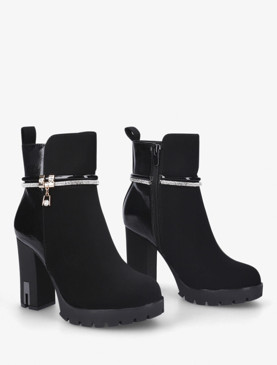 Bottines à talon haut et strass - Noir - 5