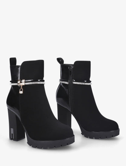 Bottines à talon haut et strass - Noir - 5