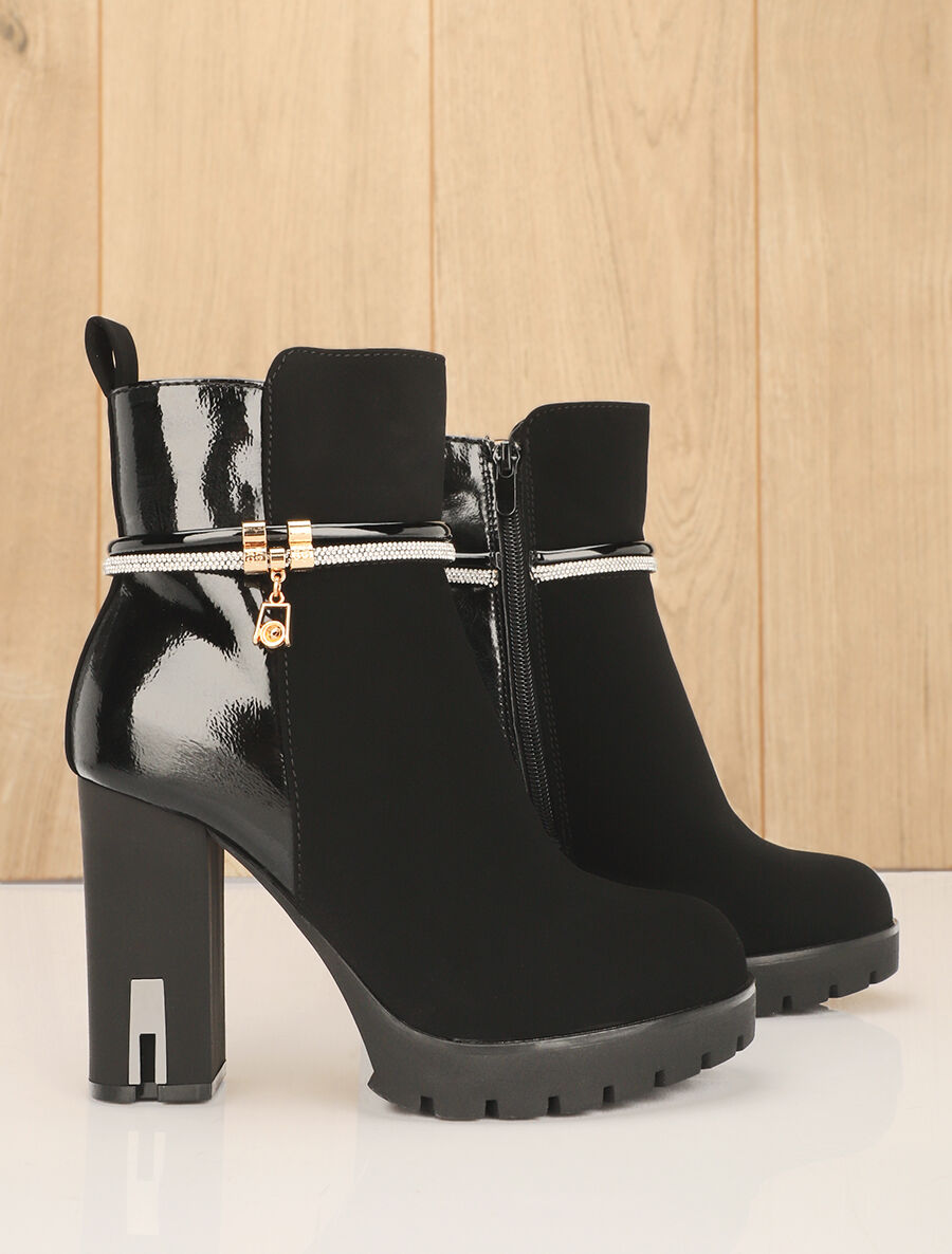 Bottines à talon haut et strass - Noir - 1