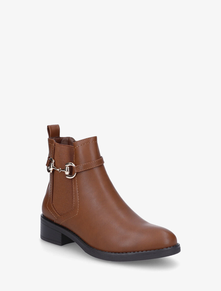Bottines élastiquées en simili - Camel - 2