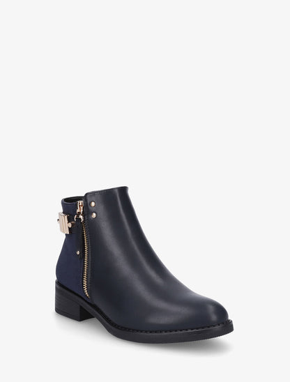 Bottines plates bi-matière à zip - Marine - 2