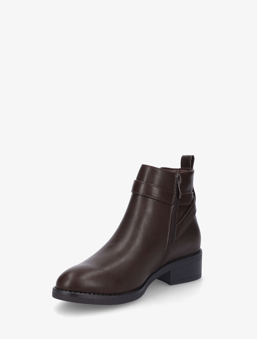 Bottines plates à boucle en simili - Marron - 3