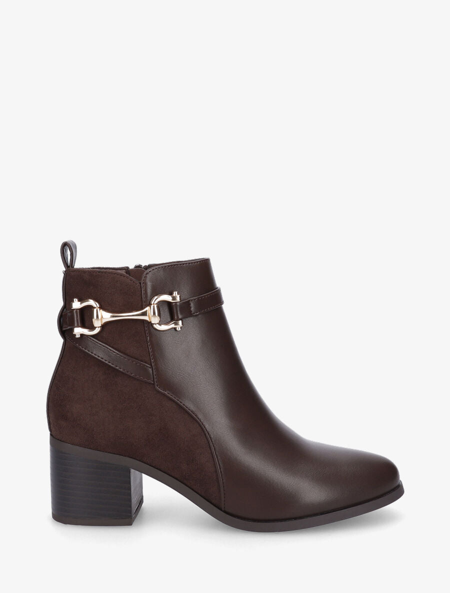 Bottines mi-haute en suédine et simili - Marron - 5
