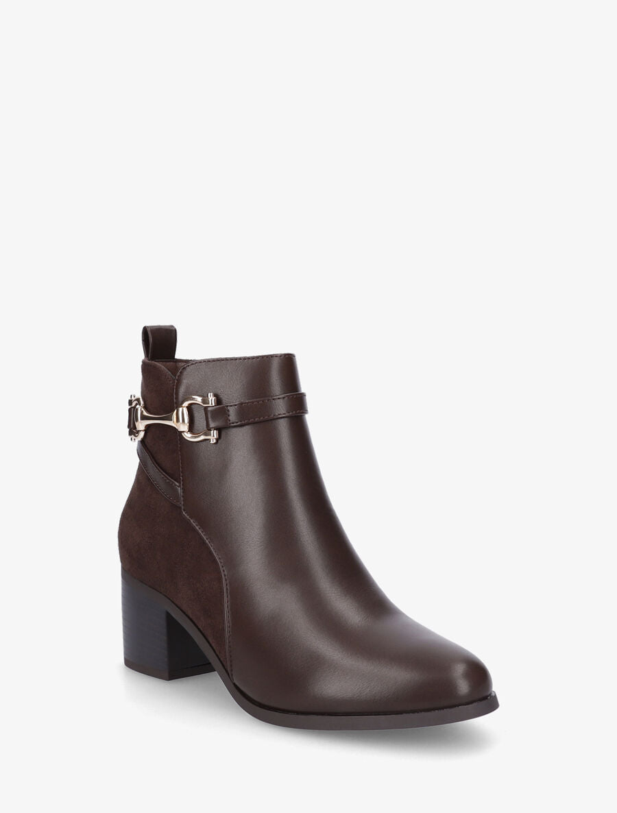 Bottines mi-haute en suédine et simili - Marron - 2