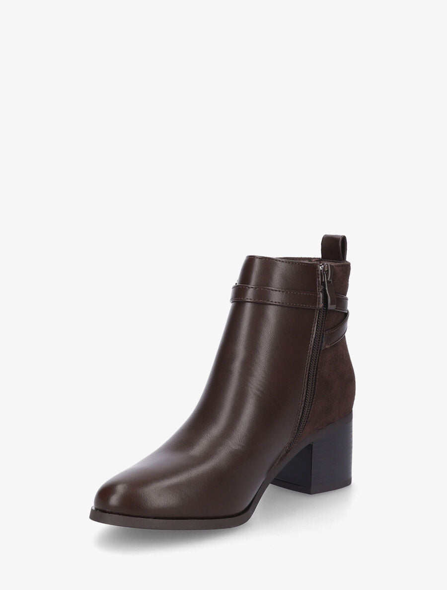 Bottines mi-haute en suédine et simili - Marron - 3