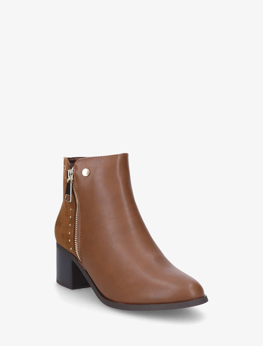 Bottines bi-matière cloutées - Camel - 2