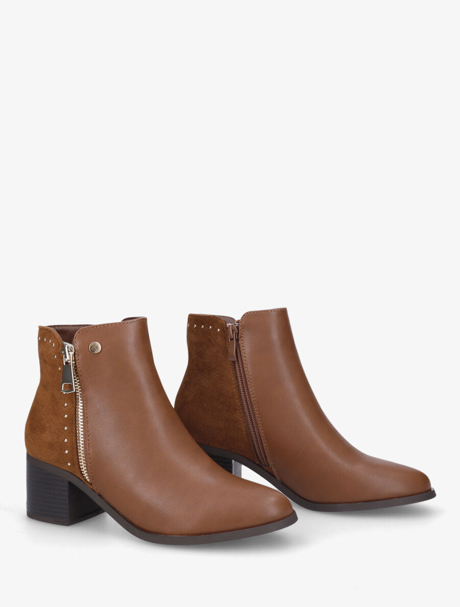 Bottines bi-matière cloutées - Camel - 4