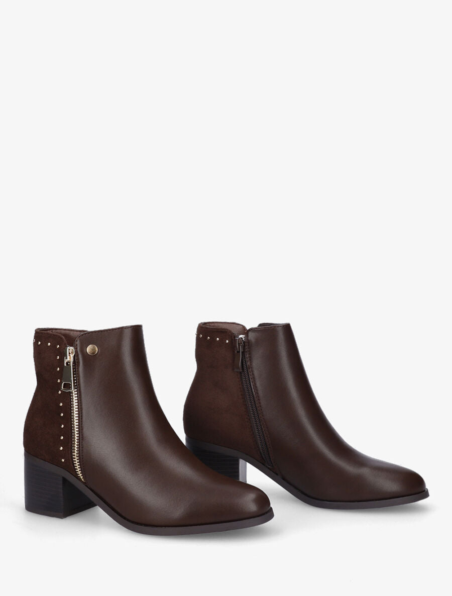 Bottines bi-matière cloutées - Marron - 4