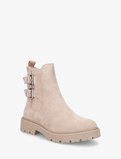 Boots montantes en suédine à double boucle - Beige - 2
