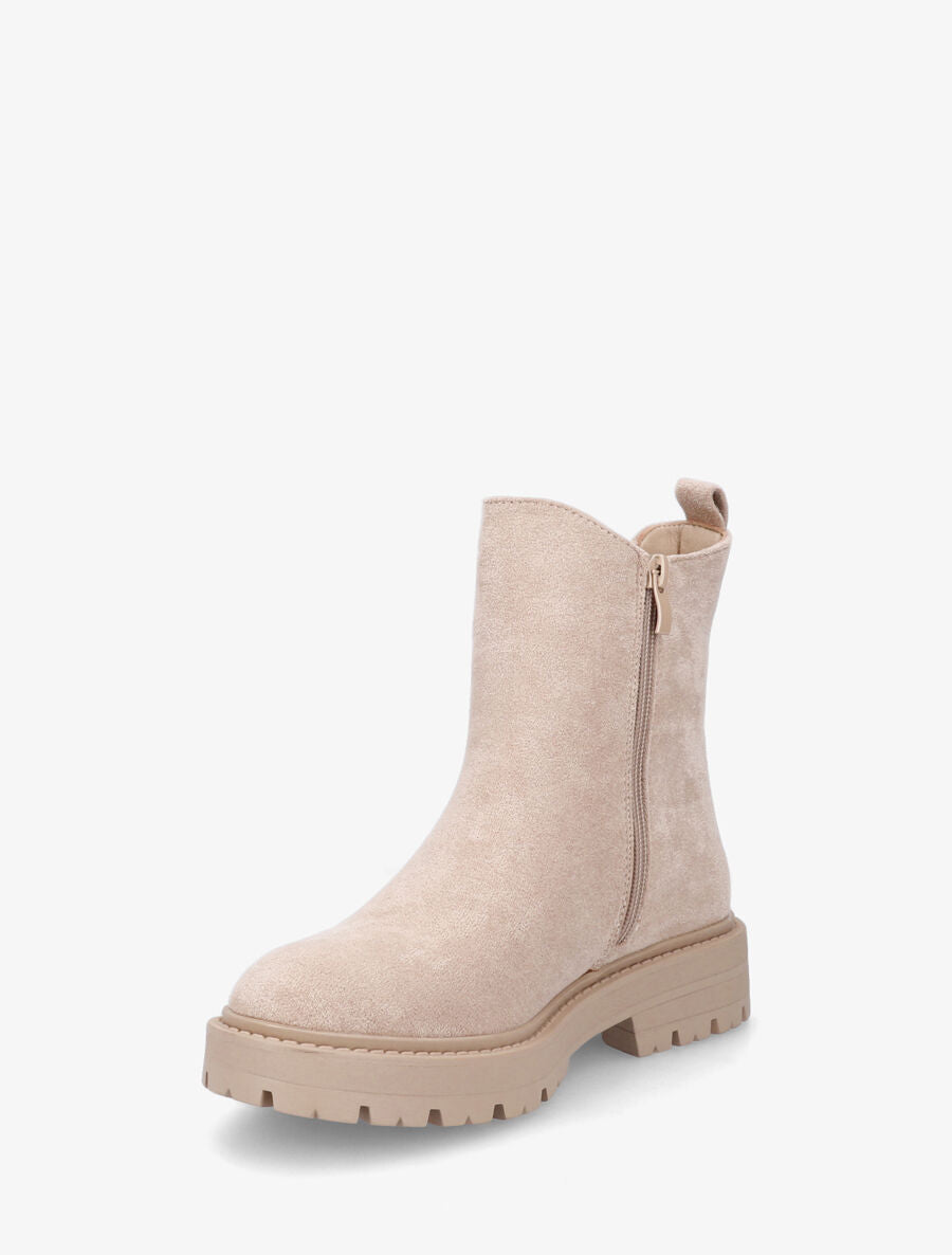 Boots montantes en suédine à double boucle - Beige - 3