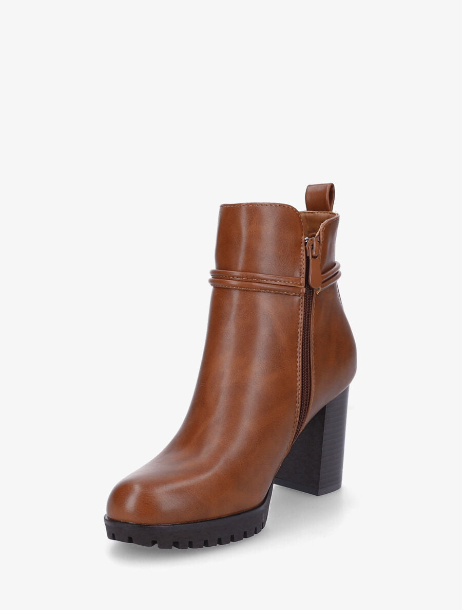 Bottines à talon en simili - Camel - 3