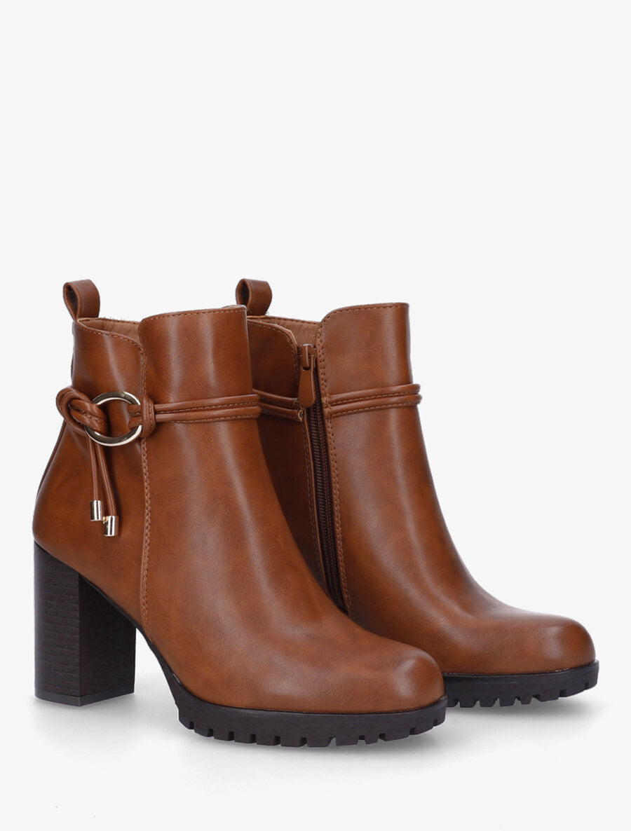 Bottines à talon en simili - Camel - 4