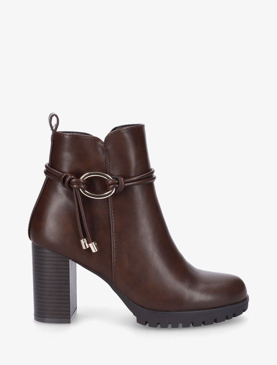Bottines à talon en simili - Marron - 1