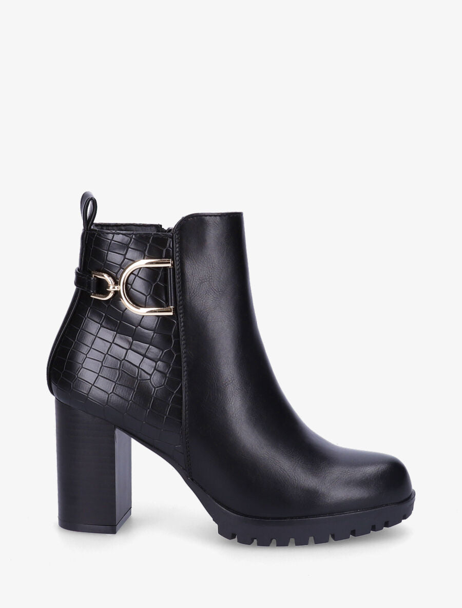 Bottines à talon effet croco - Noir - 1