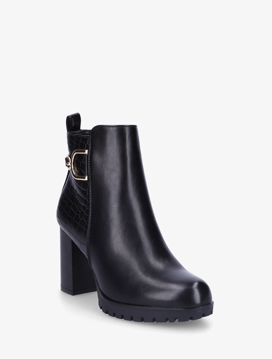 Bottines à talon effet croco - Noir - 2