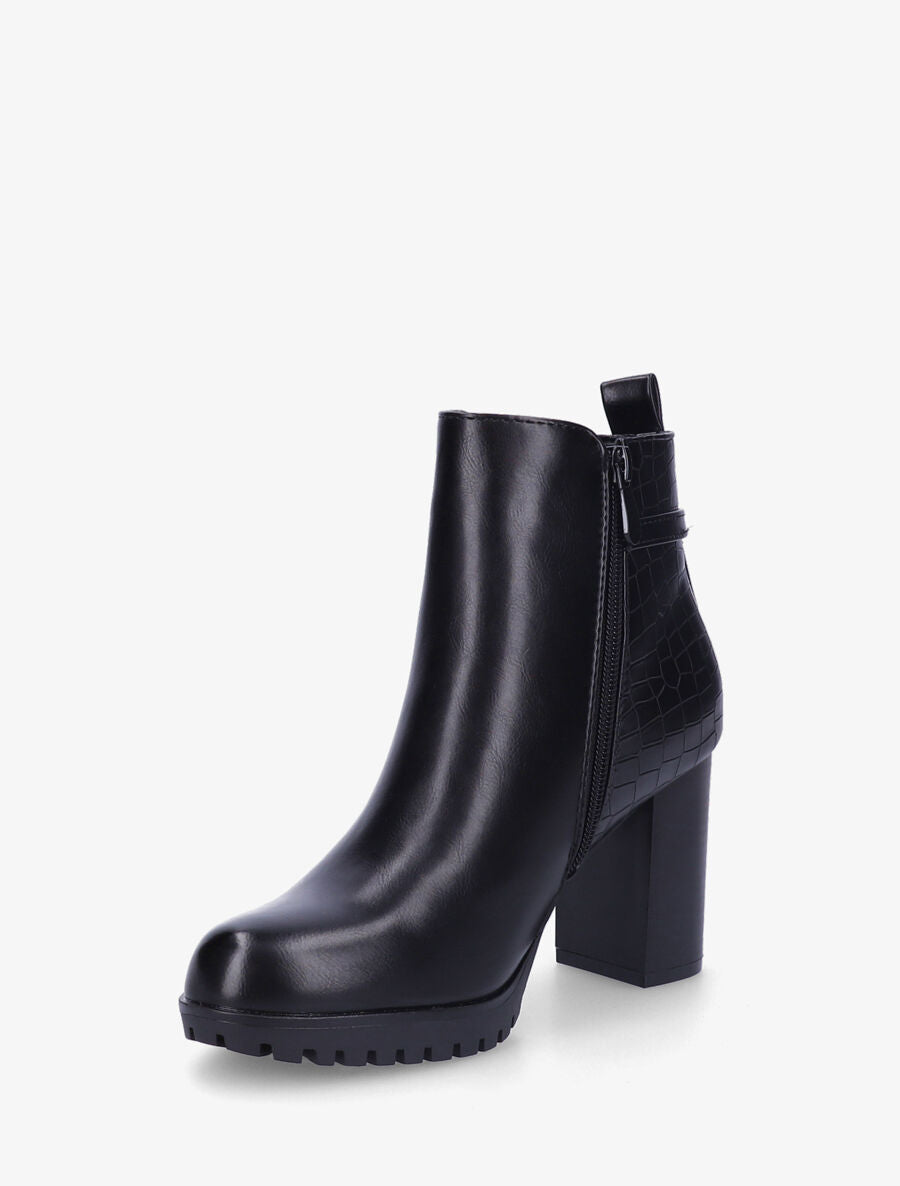 Bottines à talon effet croco - Noir - 3