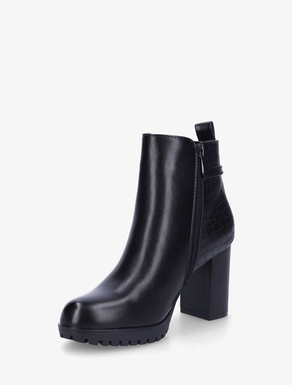 Bottines à talon effet croco - Noir - 3