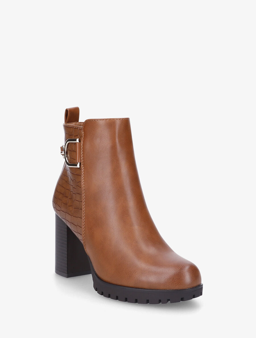 Bottines à talon effet croco - Camel - 2