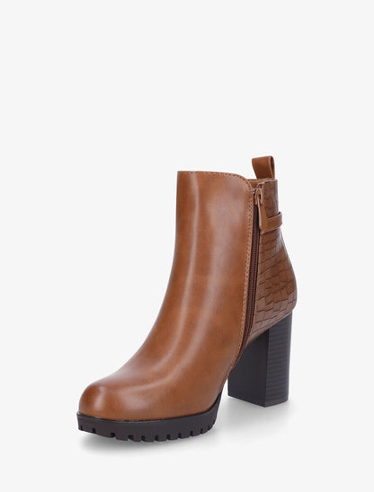 Bottines à talon effet croco - Camel - 3