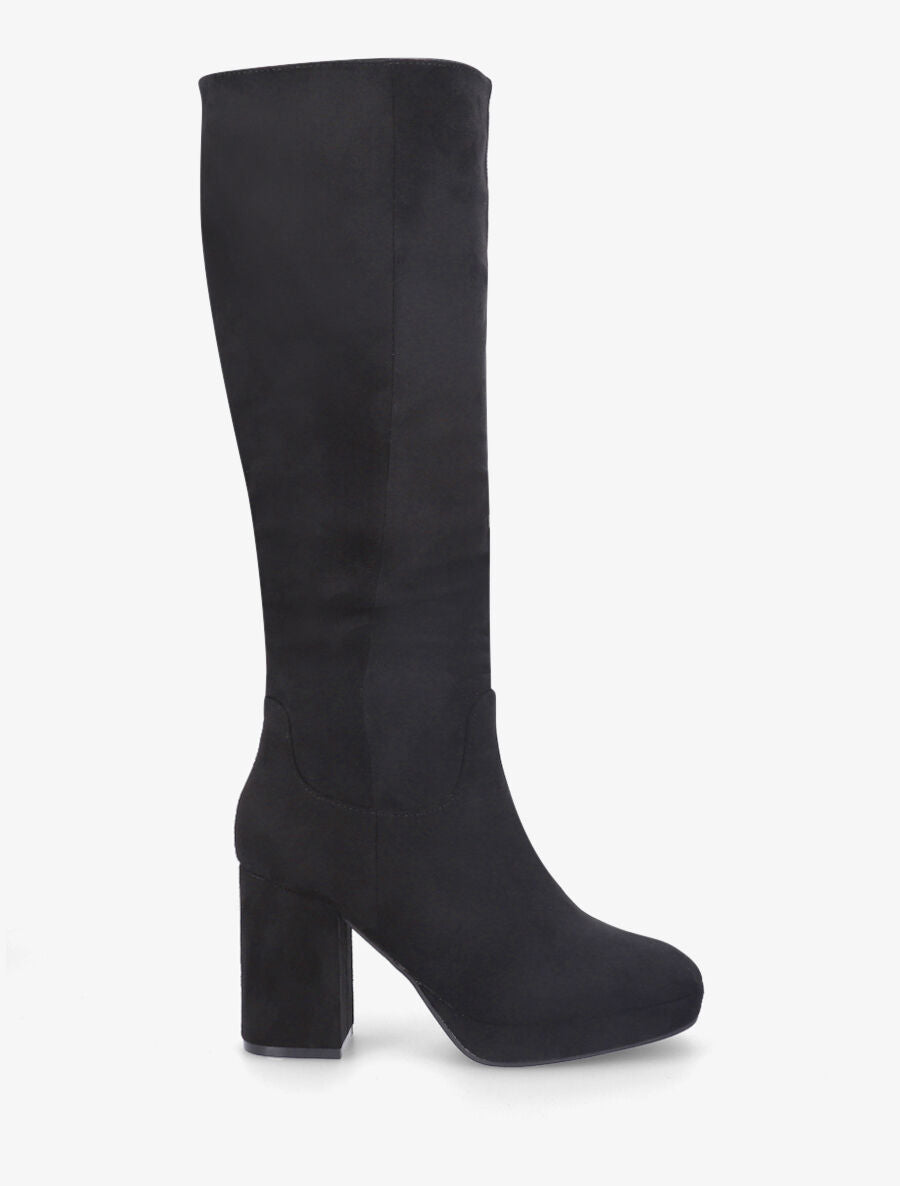 Bottes à talon et plateforme en suédine - Noir - 5