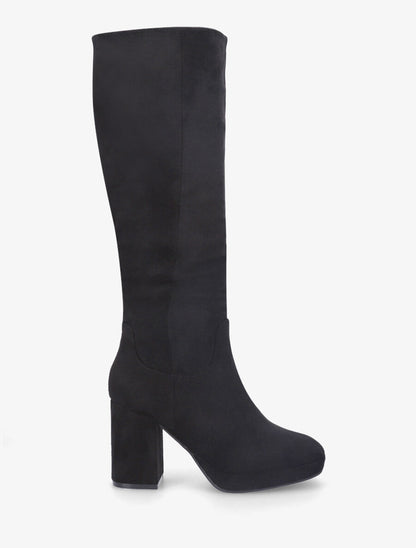 Bottes à talon et plateforme en suédine - Noir - 5