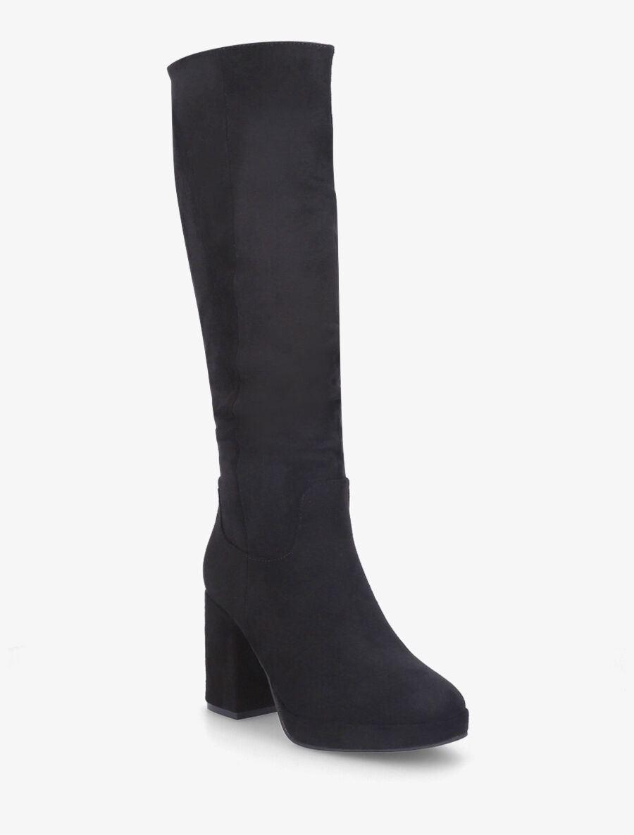 Bottes à talon et plateforme en suédine - Noir - 2