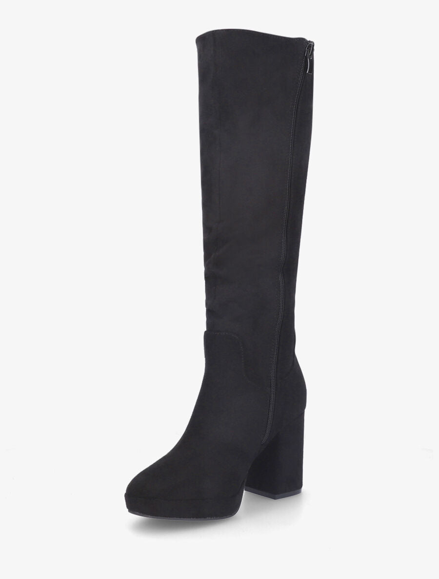 Bottes à talon et plateforme en suédine - Noir - 3