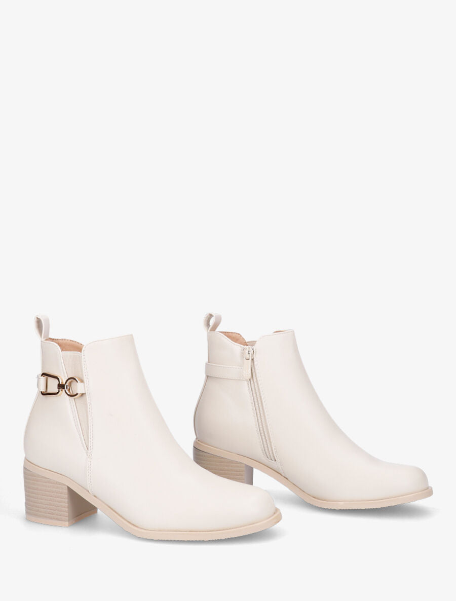Bottines en simili à boucle fantaisie - Beige - 4