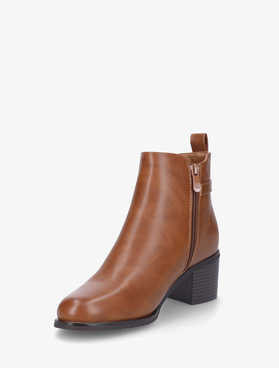 Bottines en simili à boucle fantaisie - Camel - 3