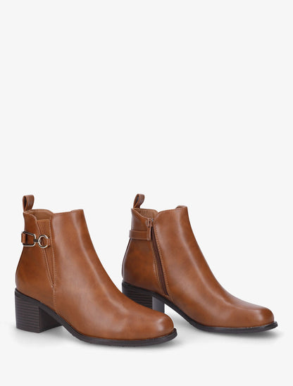 Bottines en simili à boucle fantaisie - Camel - 4
