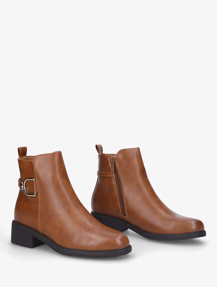 Bottines plates en simili - Camel - 4