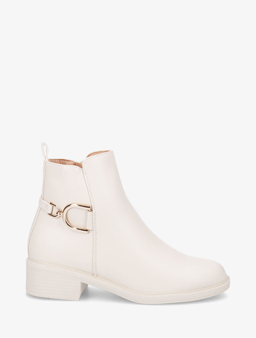 Bottines plates en simili - Beige - 5
