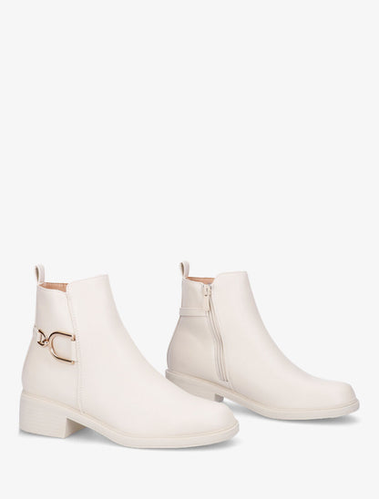 Bottines plates en simili - Beige - 4