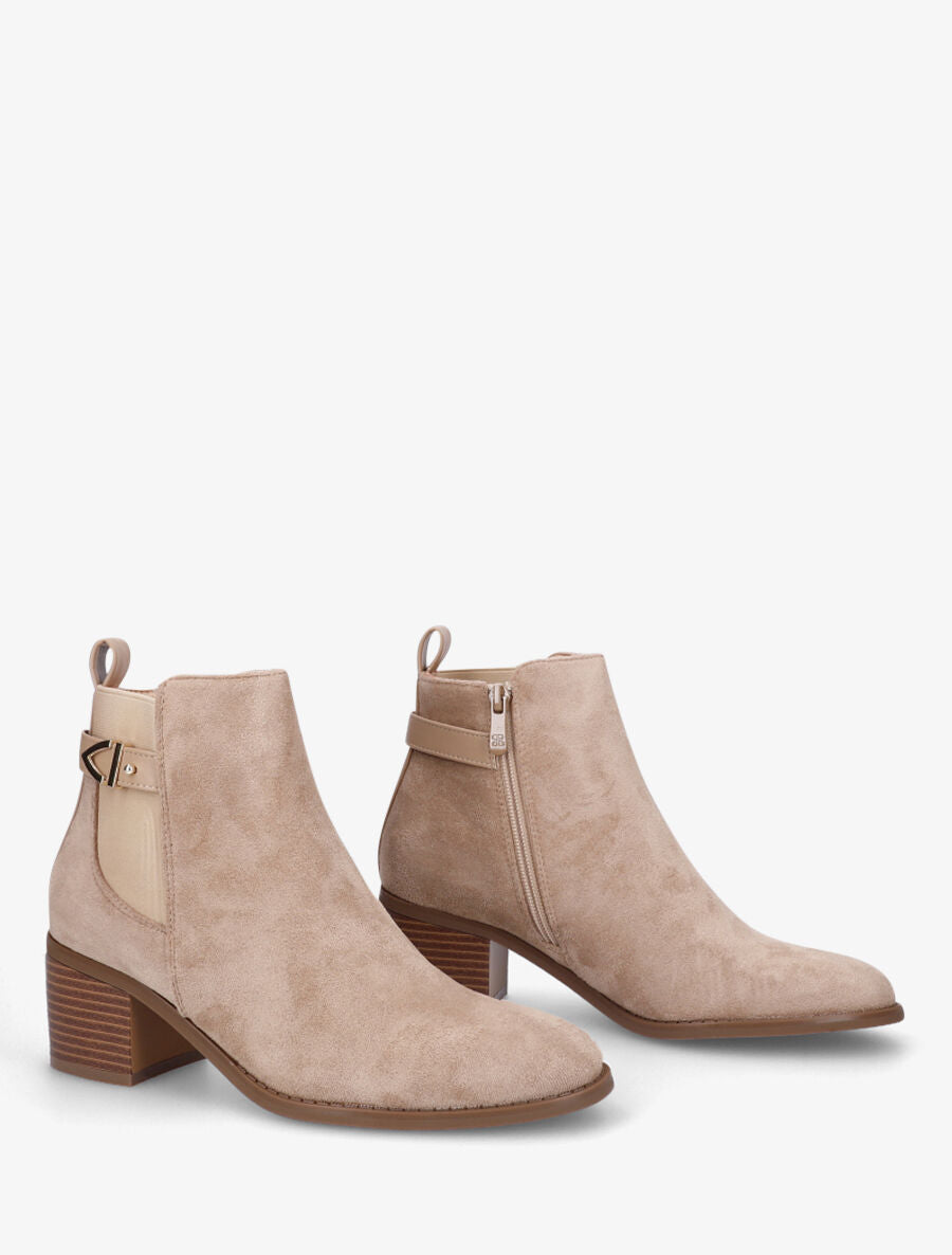 Bottines plates élastiquées en suédine - Taupe - 4