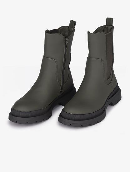 Boots montantes à semelles crantées - Kaki - 5