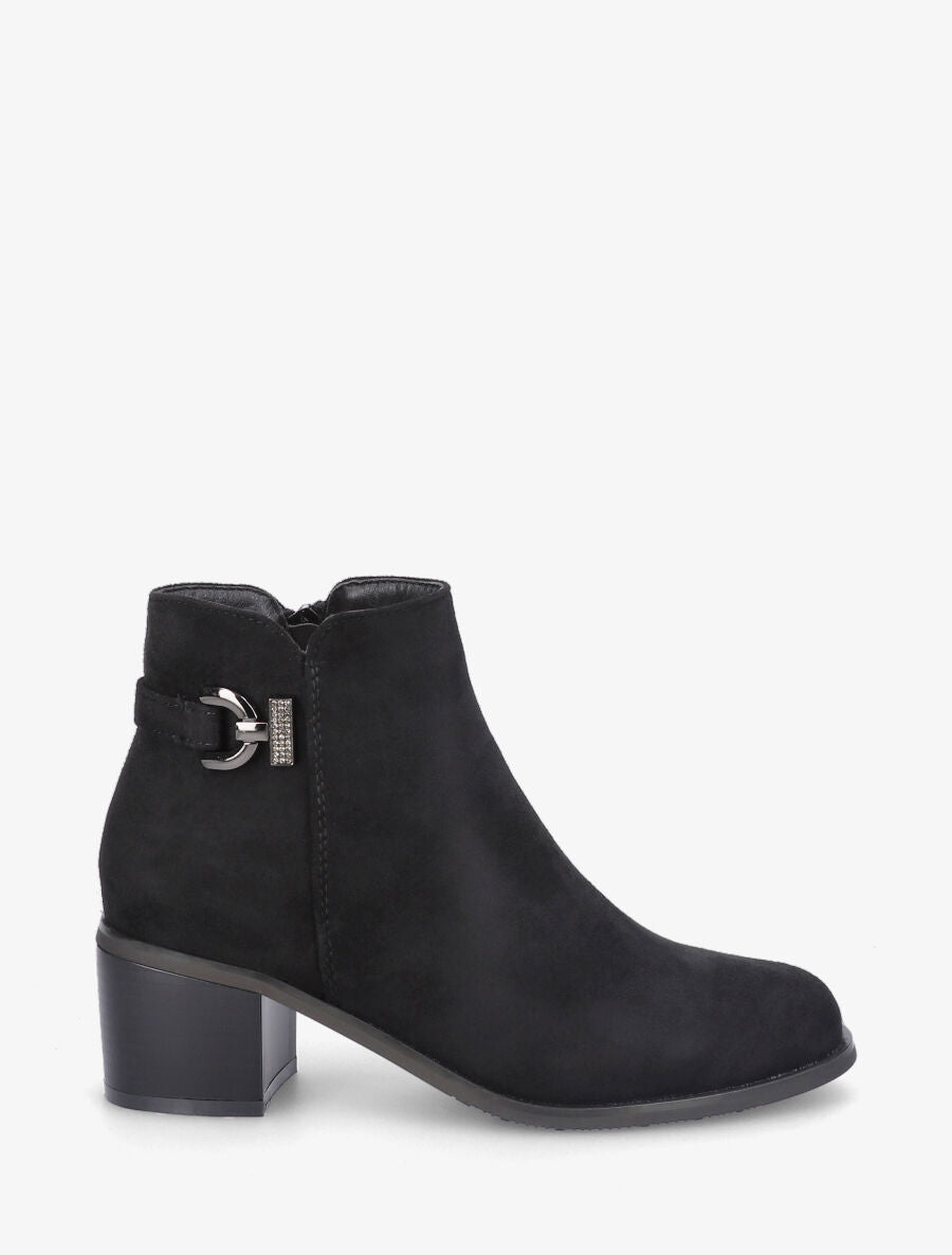 Bottines en suédine à boucle et strass - Noir - 1