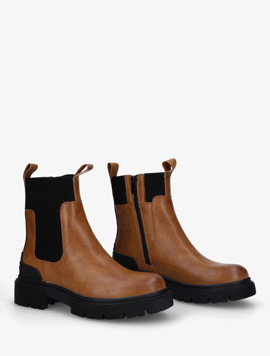 Boots élastiquées en simili - Camel - 4